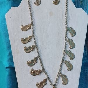 Stylized CATS Vintage 1980s Sterling Silver Necklace and Earrings